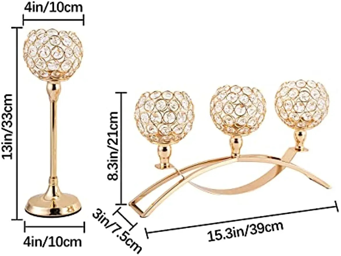 Gold Candle Holders for Table Centerpieces, - Tealight Candlestick, -  Candelabra Stand,- 3 Arms for Living Room, Wedding Decor