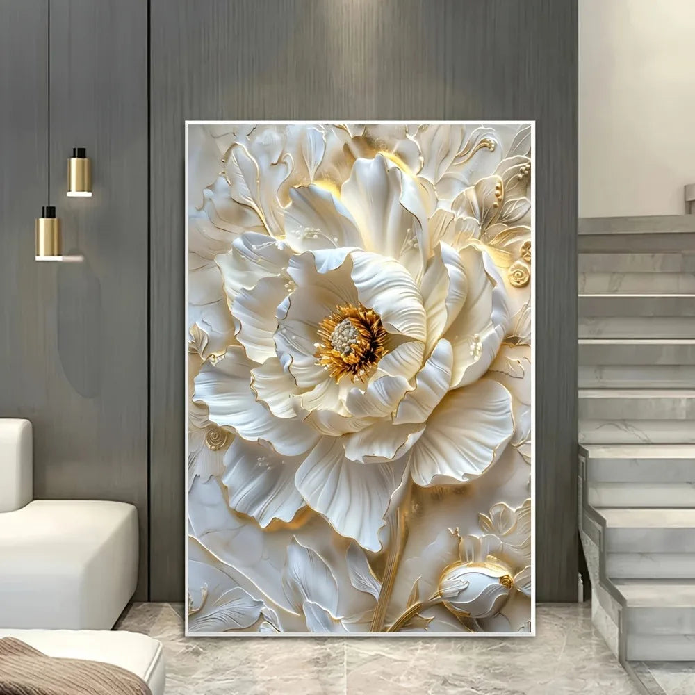 1pc modern abstract floral canvas art prints, frameless white floral
