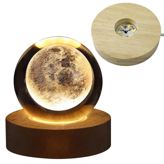 LED Crystal Ball Night Light - Crystal Ball Lamp with Wooden Base - USB Charging