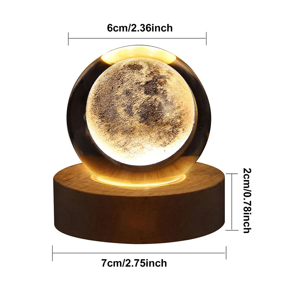 LED Crystal Ball Night Light - Crystal Ball Lamp with Wooden Base - USB Charging