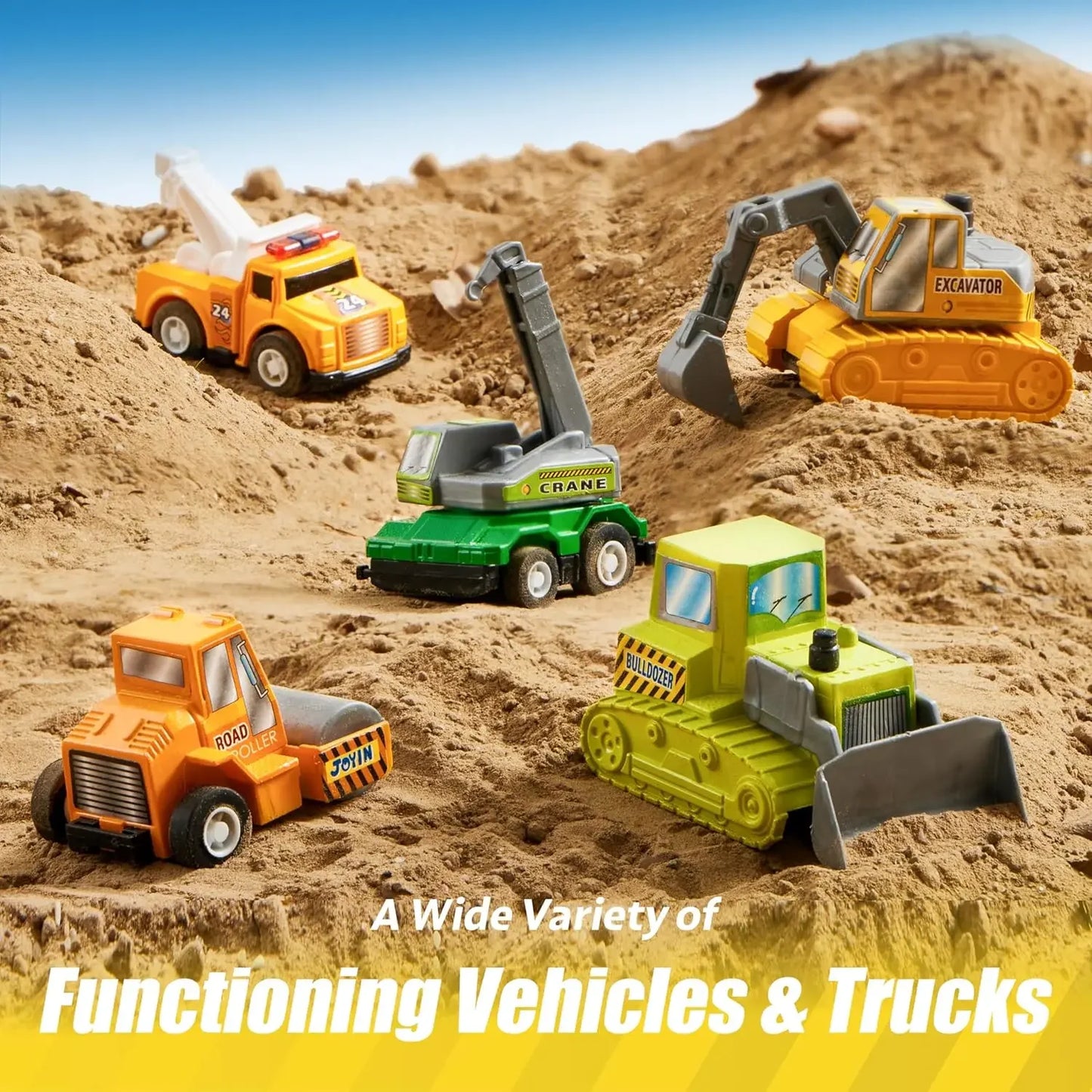 18 Pcs Pull Back City Cars and Trucks Toy Vehicles Set - Friction Powered Cars