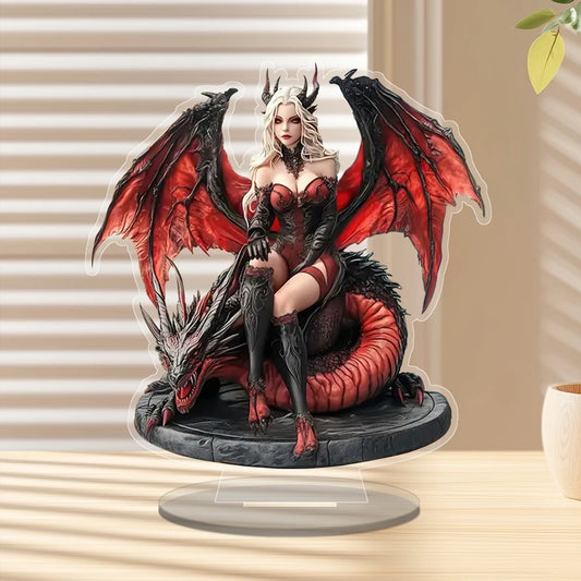Acrylic Enchantress & Red Dragon Figurine - Halloween Theme Decorative