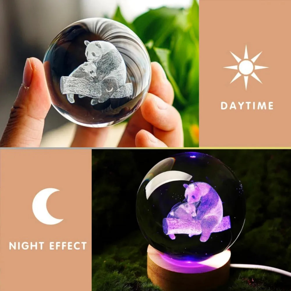 3D Crystal Ball Lamp, - Laser engraving animal lamps, - unique Unicorn night light, - Giant Panda, light up Chinese Dragon,