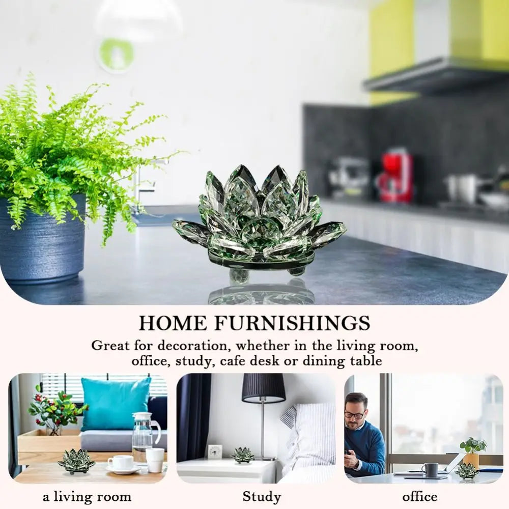 60-140mm Crystal Lotus Flower Figurine Home  Decoration - Glass Craft Paperweight - Table Ornaments