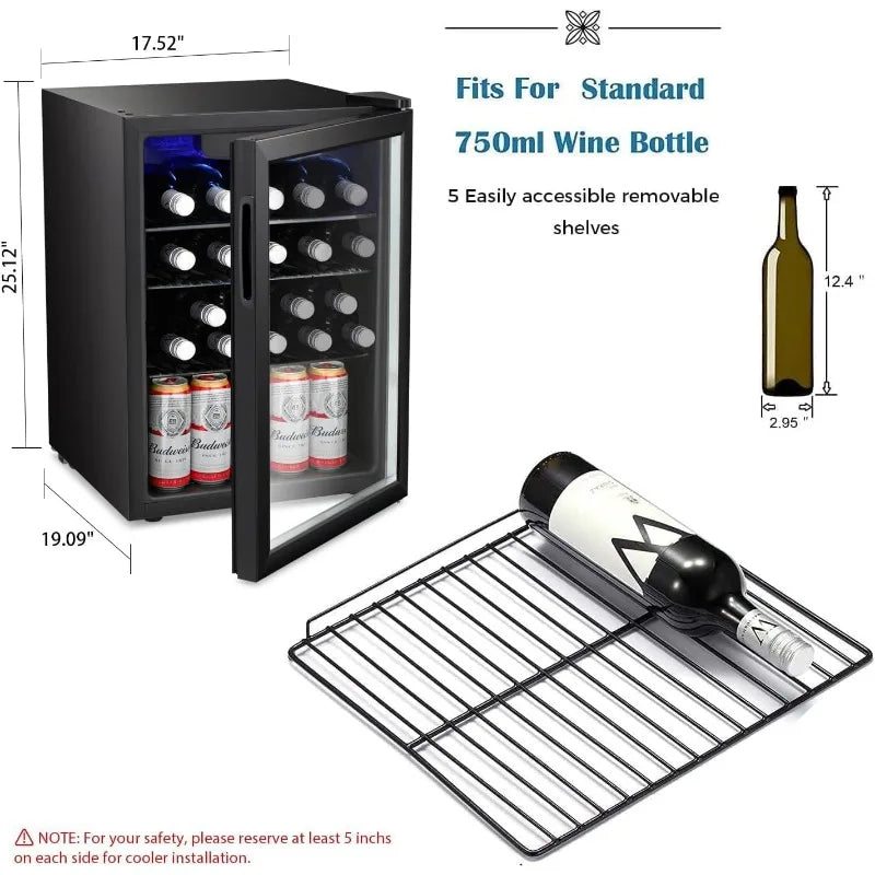 Antarctic Star 24 Bottle Wine Cooler/Cabinet Beverage Refrigerator Small Mini Wine Cellar Beer Soda Clear Glass Door Bar Fridge