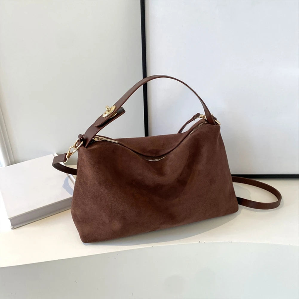 Women Suede Shoulder Bag Adjustable Strap - Crossbody Bag With Inner Pocket Handbag