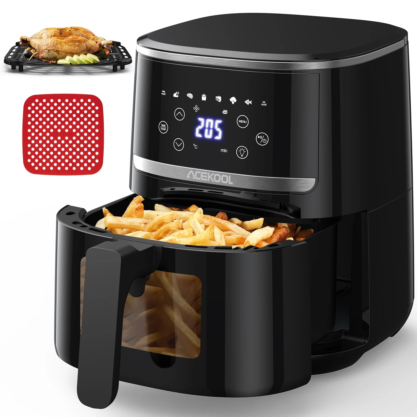 5 Quart Digital Display Air Fryer Toaster Oven Combo with 8 Cooking Presets - Oilless Cooker,- Visible Window,- Dishwasher Safe