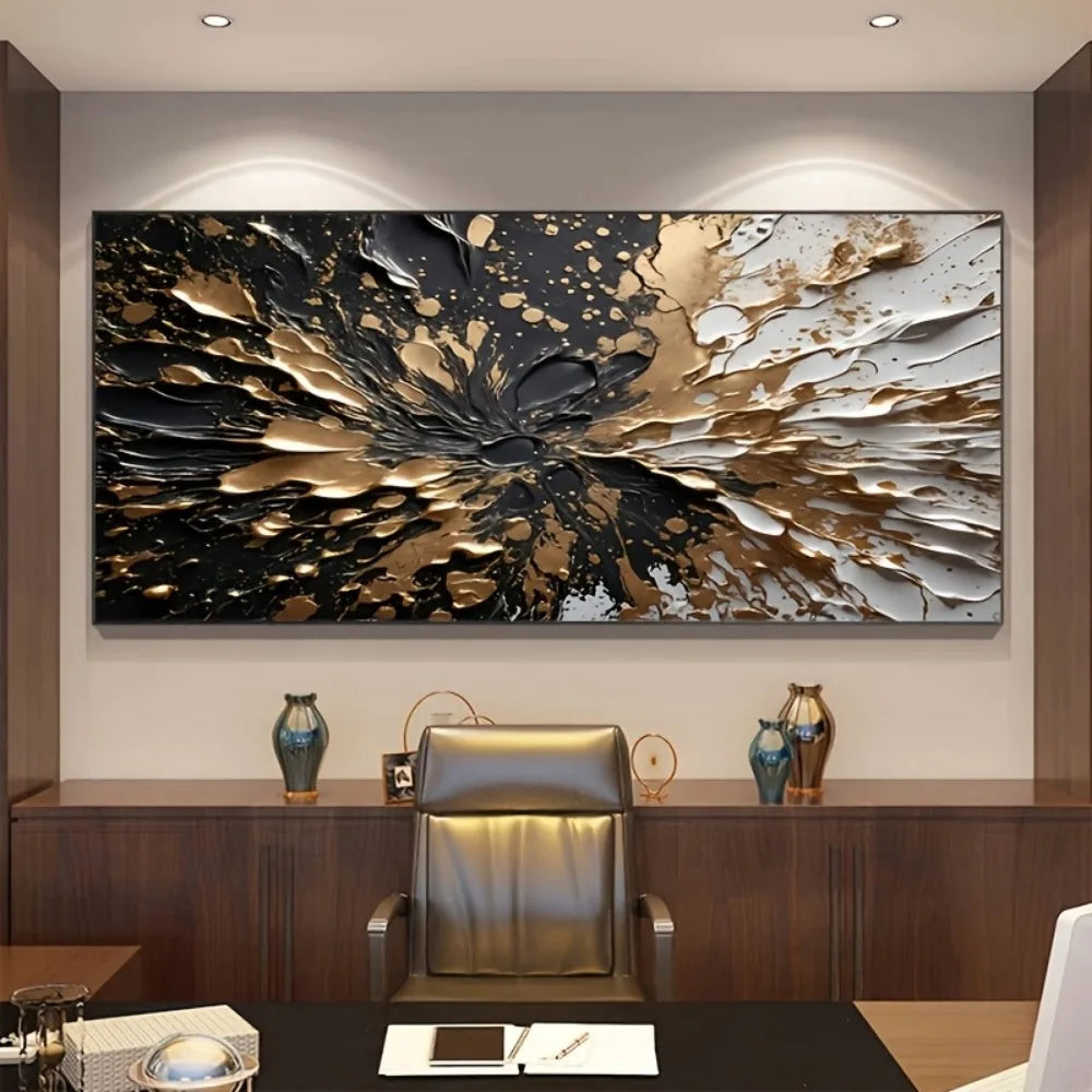 Modern abstract black gold texture wall hanging