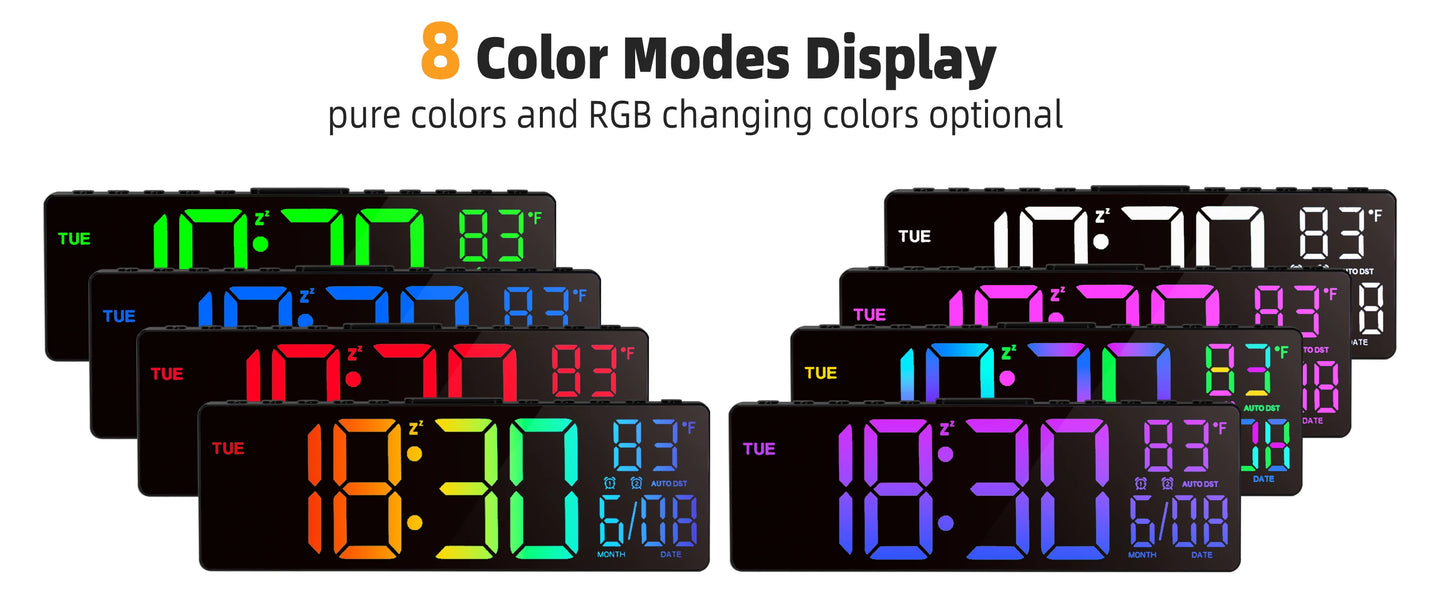 10.5" Digital Wall Clock, LED Display with Remote, Auto DST, Temperature for Living Room, Bedroom, Kitchen