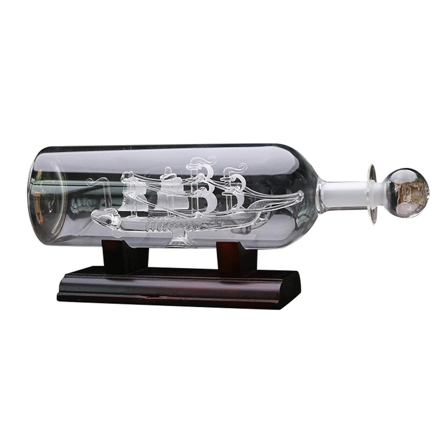 3D Decorative Glass Ornament Ship  With Wooden Base