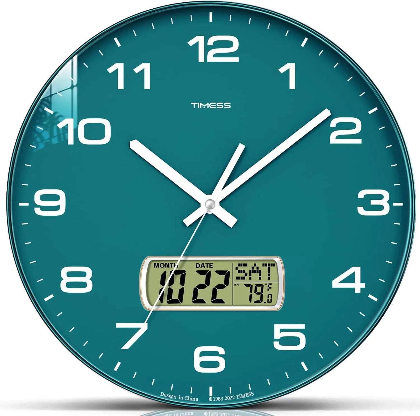 TIMESS Calendar Wall Clock,- 3 Sizes - 4 Colors Optional with Calendar and Fahrenheit Temperature