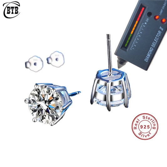 925 Sterling Silver - GRA Certified 0.5-3CT - Real Moissanite -  Six-jaw Stud Earrings