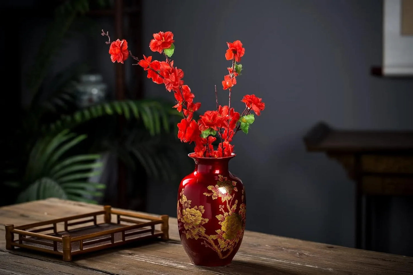 Ceramic Oriental Vase - Flower Vases Decorated with Peony Design