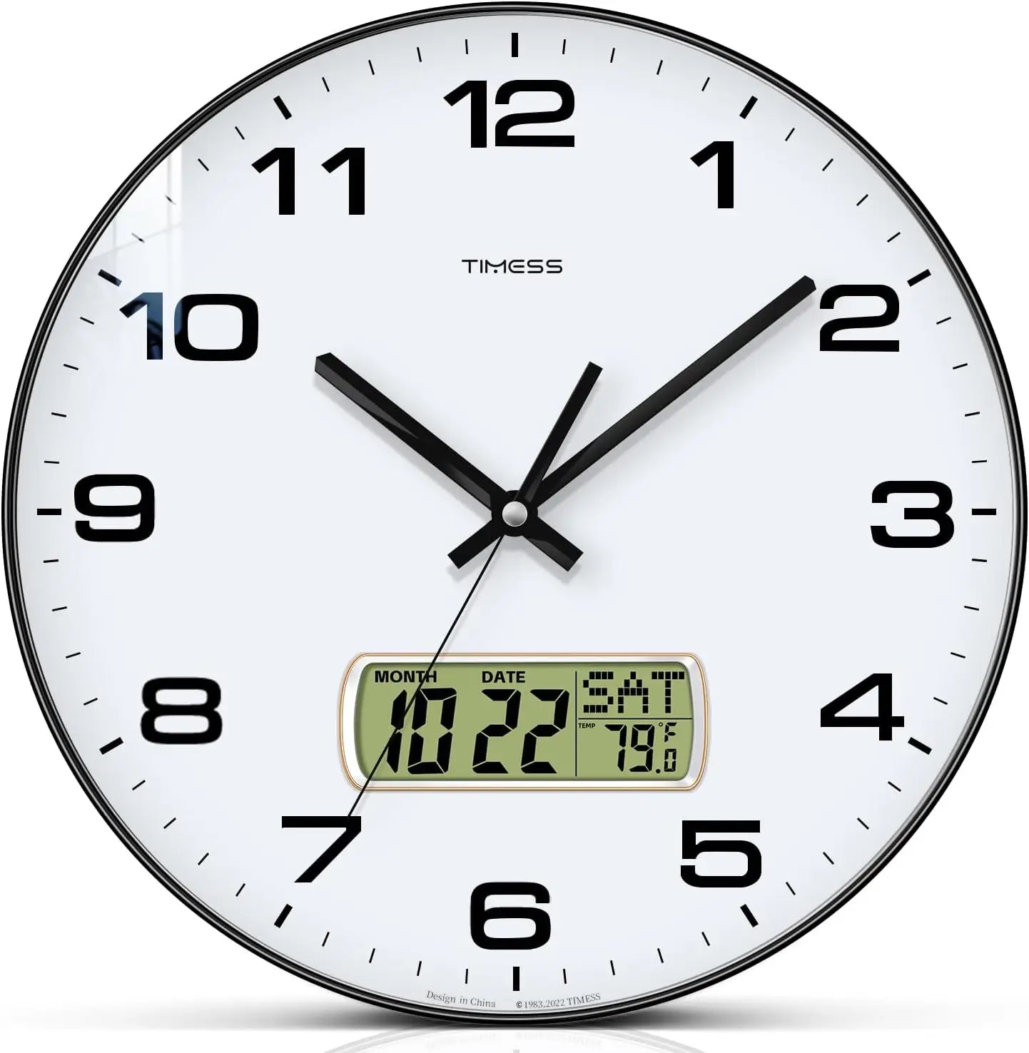 TIMESS Calendar Wall Clock,- 3 Sizes - 4 Colors Optional with Calendar and Fahrenheit Temperature