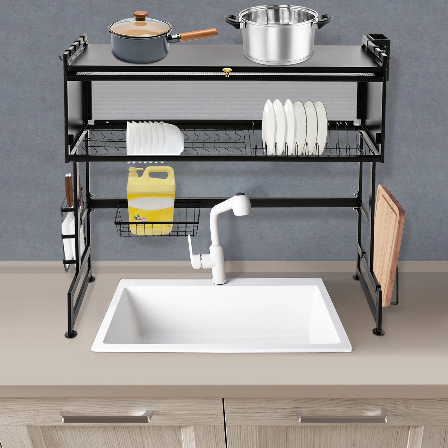 Large 2-Tier Dish and Cutlery Drainer,- Dish Drying Rack for Kitchen - Countertop Organization