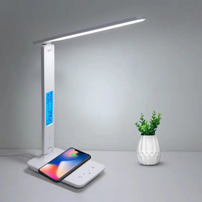 LAOPAO 10W QI Wireless Charging LED Desk Lamp - USB Charging Port Sliding - Dimmable Auto Timer with Night Light