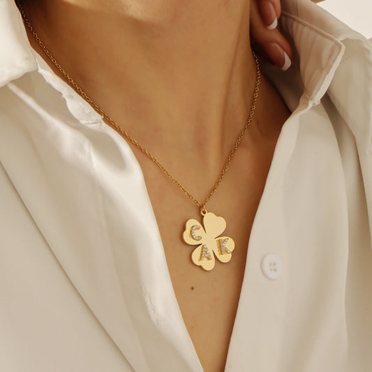 Qitian Clover Necklace With Zircon Letter For Women Personalized Clover Name Letter Pendant Jewelry Christmas Gift ForGirlfriend