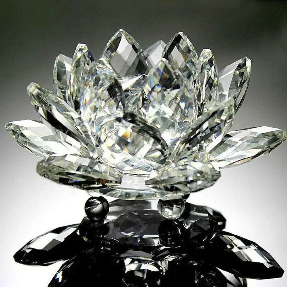 60-140mm Crystal Lotus Flower Figurine Home  Decoration - Glass Craft Paperweight - Table Ornaments