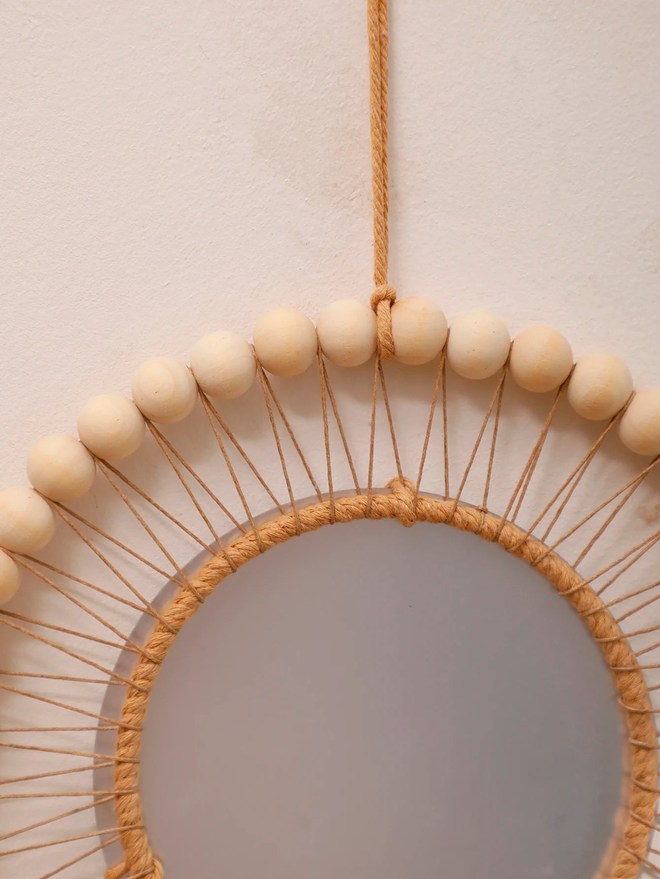 Wall Mirror Macrame Wooden Beads