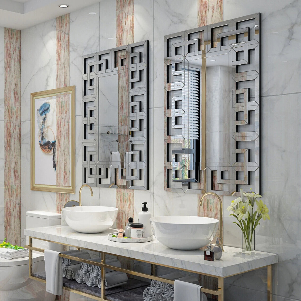 Rectangular Large Wall Mirror w Grecian Venetian Frame