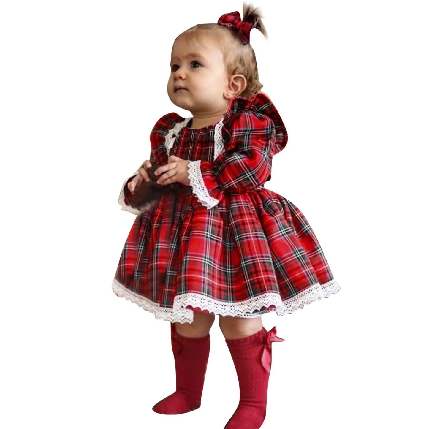 Baby Girl Dress 2025 - Toddler Girls -Christmas Long Sleeved Lace Plaid Printed Patchwork Dress