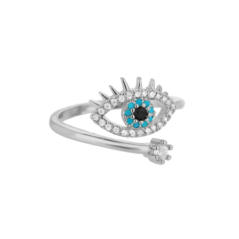 Rainbow Zircon Rings For Women Stainless Steel Gold Color - Geometric Adjustable Ring J