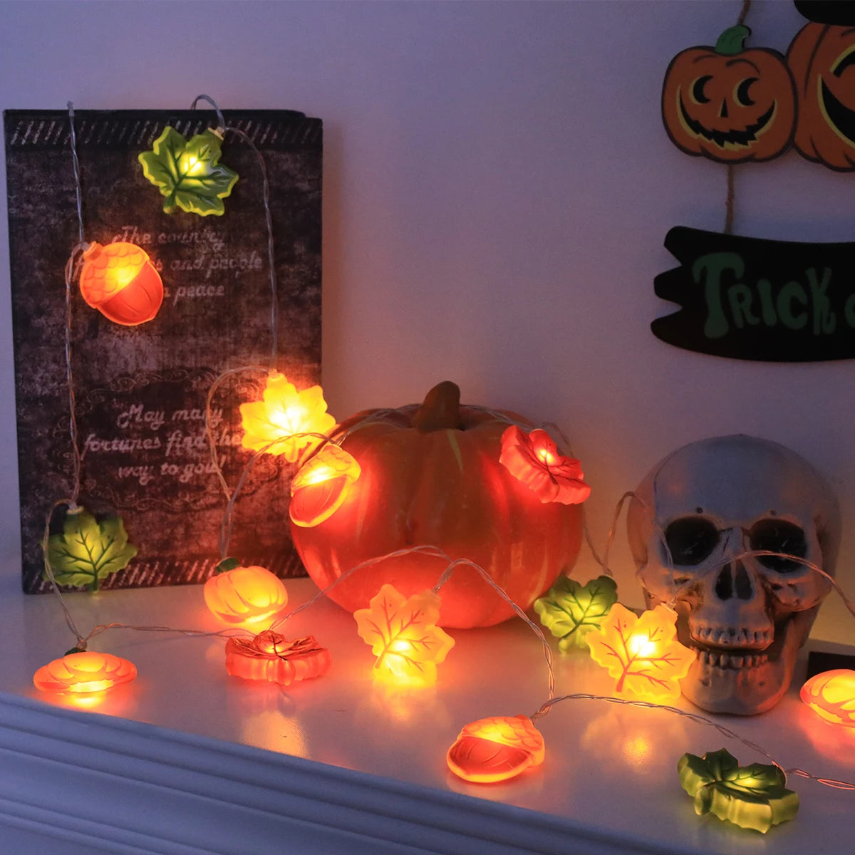 LED Pumpkin Maple Leaf Acorn String Lights， Decoration for Halloween - Thanksgiving - Christmas,