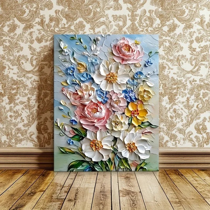 12X16 Inch Framed Vibrant 3D Floral Canvas Art