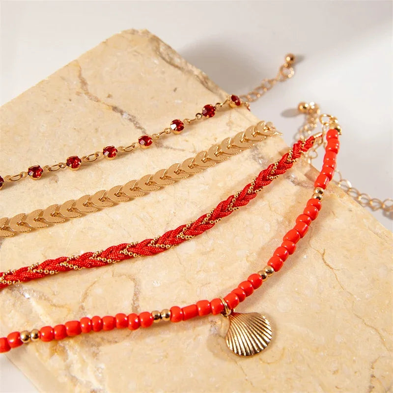 4pcs/set Bohemia Shell Bracelets for Women -  Metal Chain Bangles