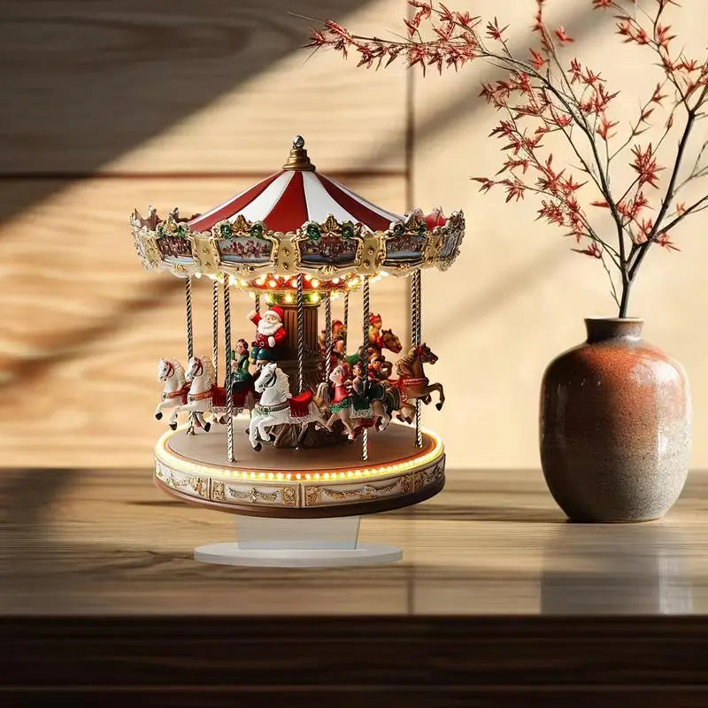 Carousel Decor - Acrylic -l Carousel Scene- Christmas Village -Christmas Merry Go Round