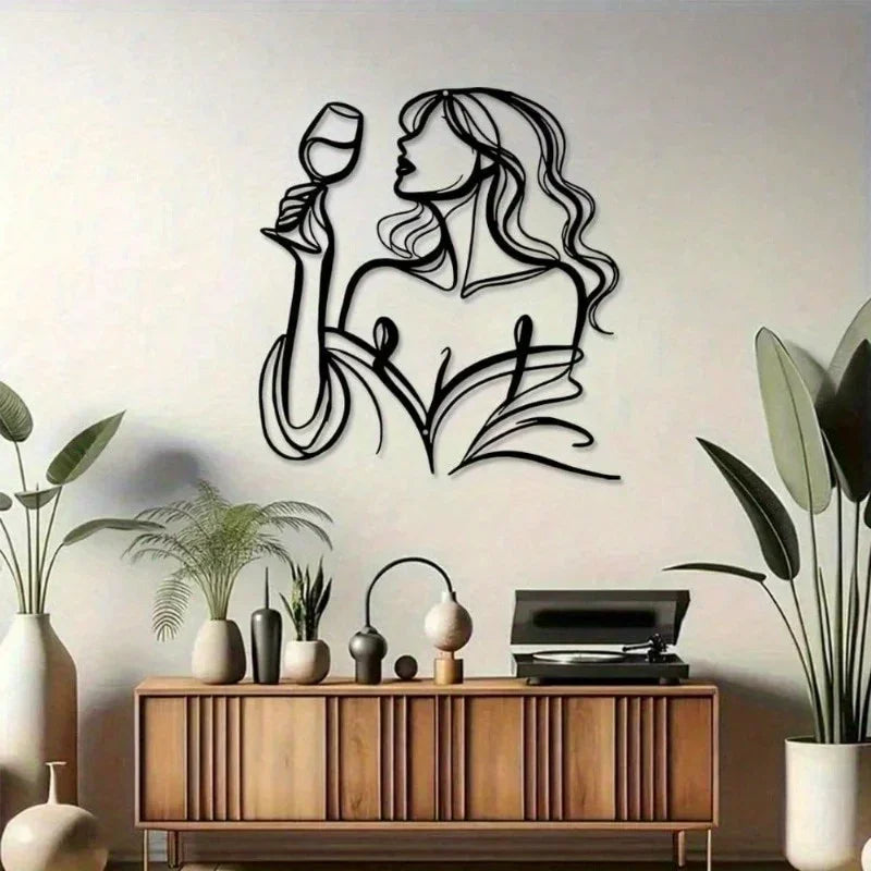 Long-Haired Lady - Raised Glass Metal Wall Sculpture -Waterproof,Rust-Resistant & Christmas Gift,- Bedroom Decor