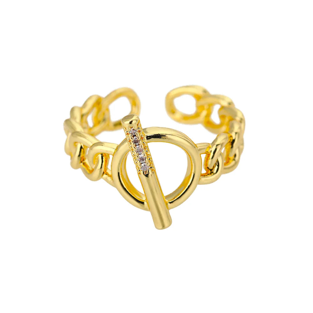 Rainbow Zircon Rings For Women Stainless Steel Gold Color - Geometric Adjustable Ring J