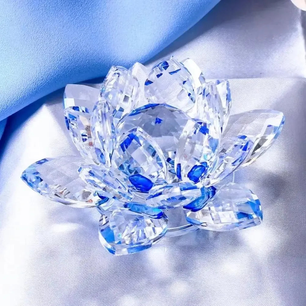 60-140mm Crystal Lotus Flower Figurine Home  Decoration - Glass Craft Paperweight - Table Ornaments