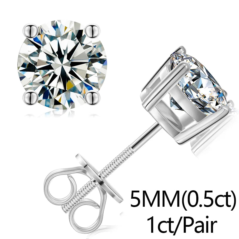 Classic Fashion Real Moissanite Stud Earrings For Women.  Sterling Silver Sparkling Engagement & Wedding Gifts