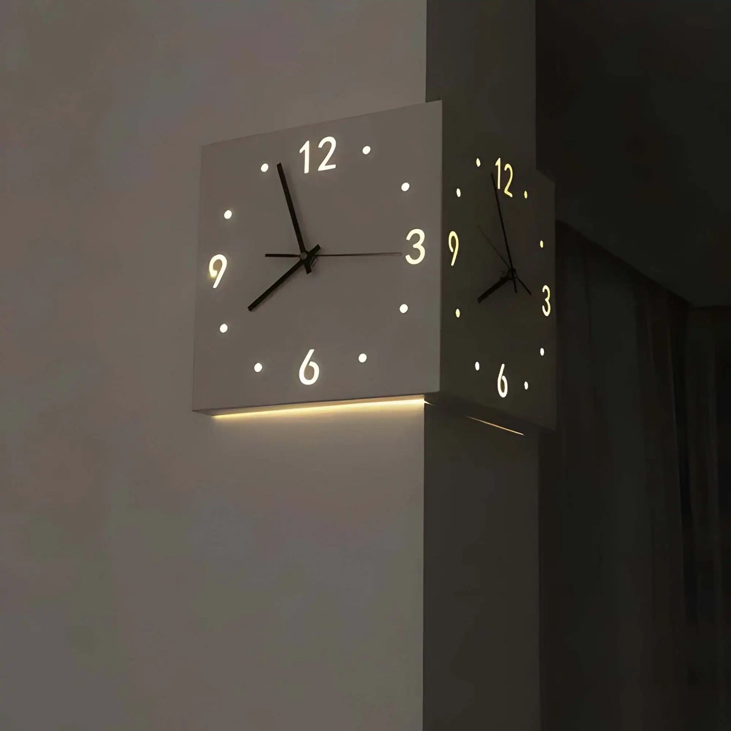 Corner Modern Wall Clock, Stylish Double-sided Luminous Wall Clock,