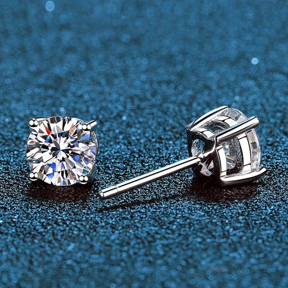 Classic Sterling Silver 925 - Gold Silver Four Claw Stud Earrings for Women