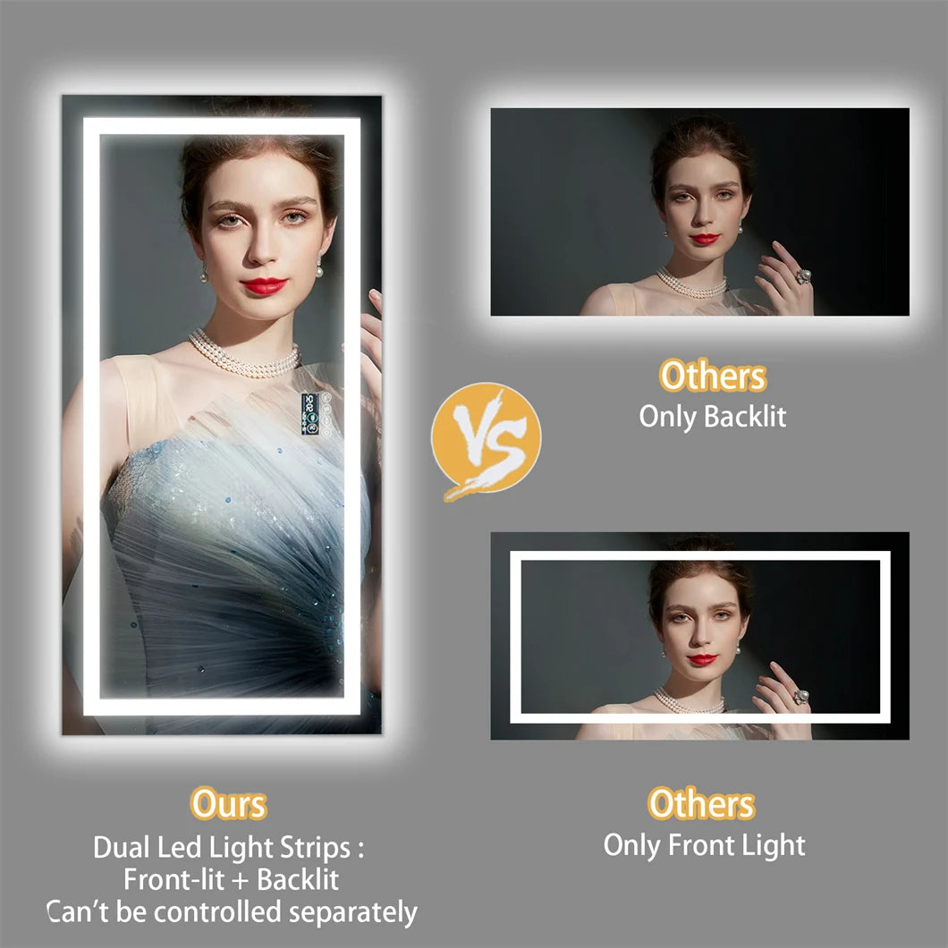 XXL Bathroom Mirror - Smart LED Vanity Mirror Wall Mounted with Bluetooth, Digital Display,