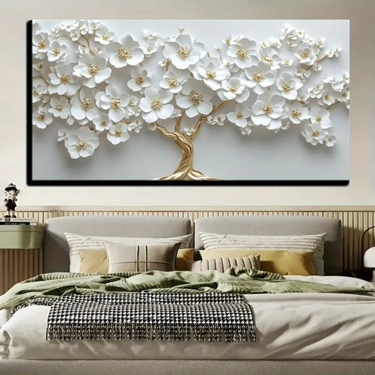 White flower oil painting on canvas,