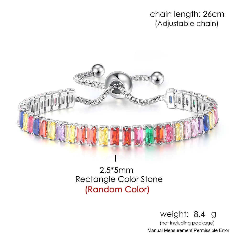 Adjustable Multicolor Tennis Bracelets for Women - Ladies  Rainbow Colorful Zircon Charm Bracelet