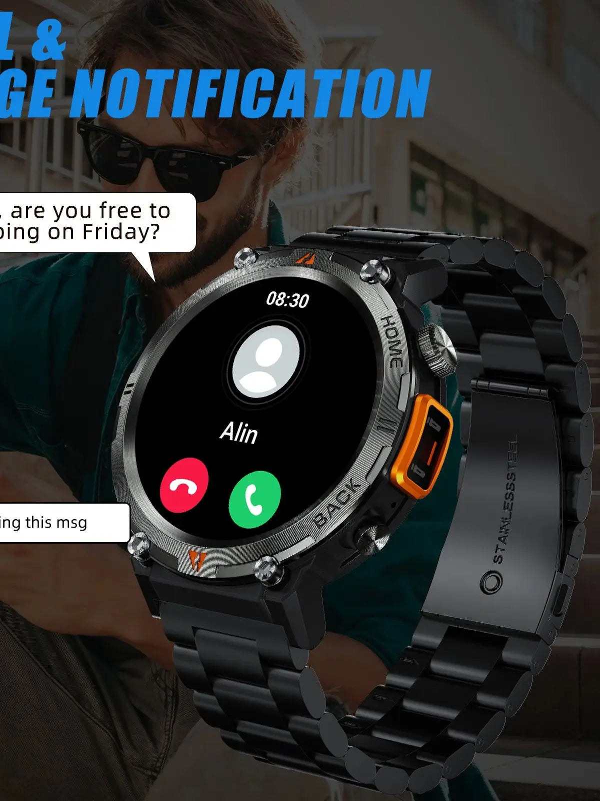 2025 KE3 Bluetooth Call Smart Watch - Men Full Touch Screen - Health Monitor With  steel ring - Men SmartWatch