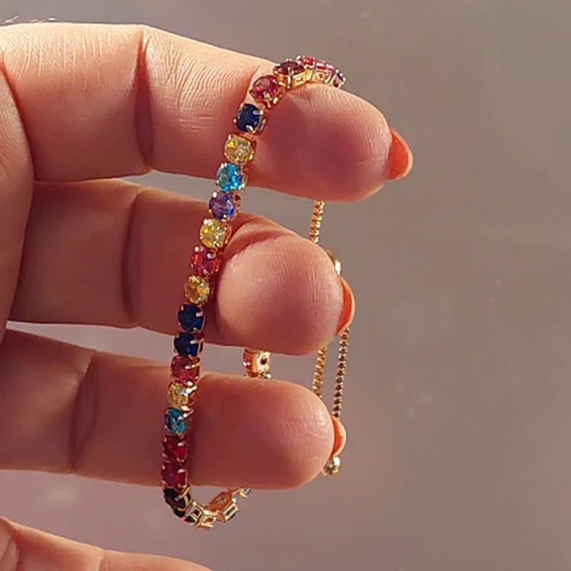 Adjustable Multicolor Tennis Bracelets for Women - Ladies  Rainbow Colorful Zircon Charm Bracelet