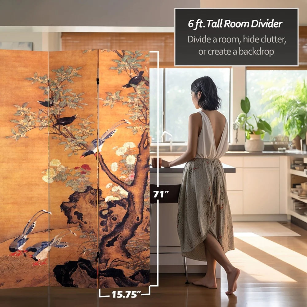 6ft Tall Double Sided Chinese Landscapes Canvas Room Divider