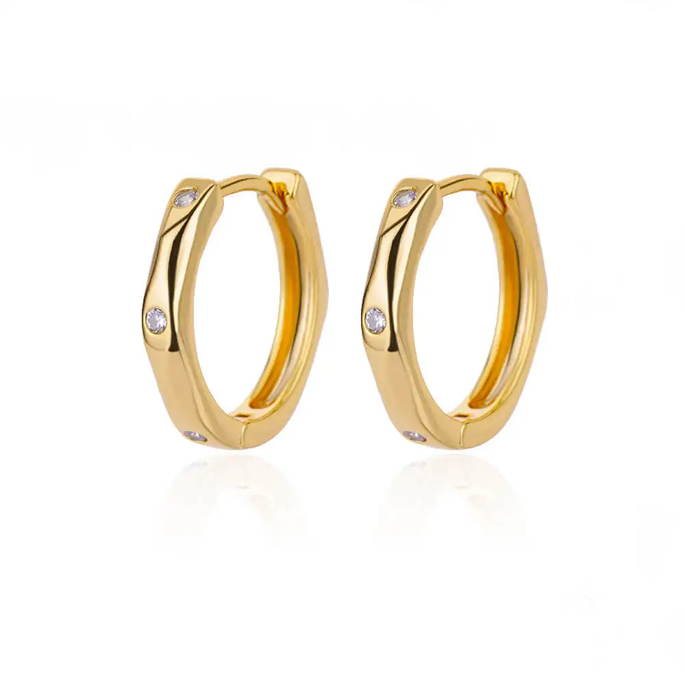 Zircon Round Hoop Earrings For Women - Gold Color Stainless Steel Earring