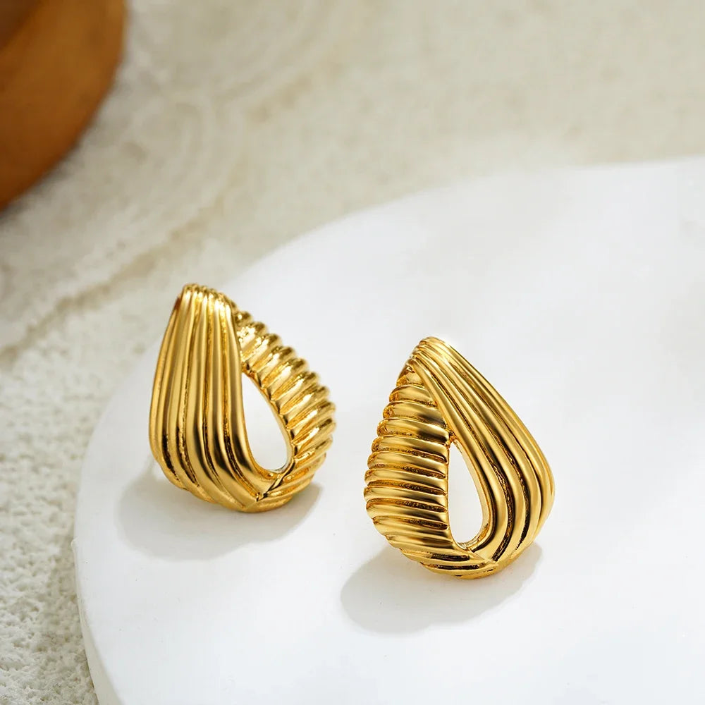 Fashion Glossy Three-Layer Textured Intersecting Knot Earrings for Women - Gold Color Stainless Steel Earring V