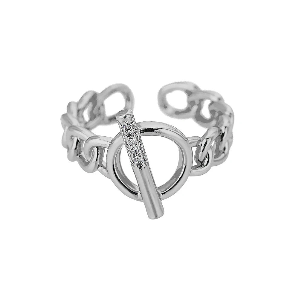 Rainbow Zircon Rings For Women Stainless Steel Gold Color - Geometric Adjustable Ring J