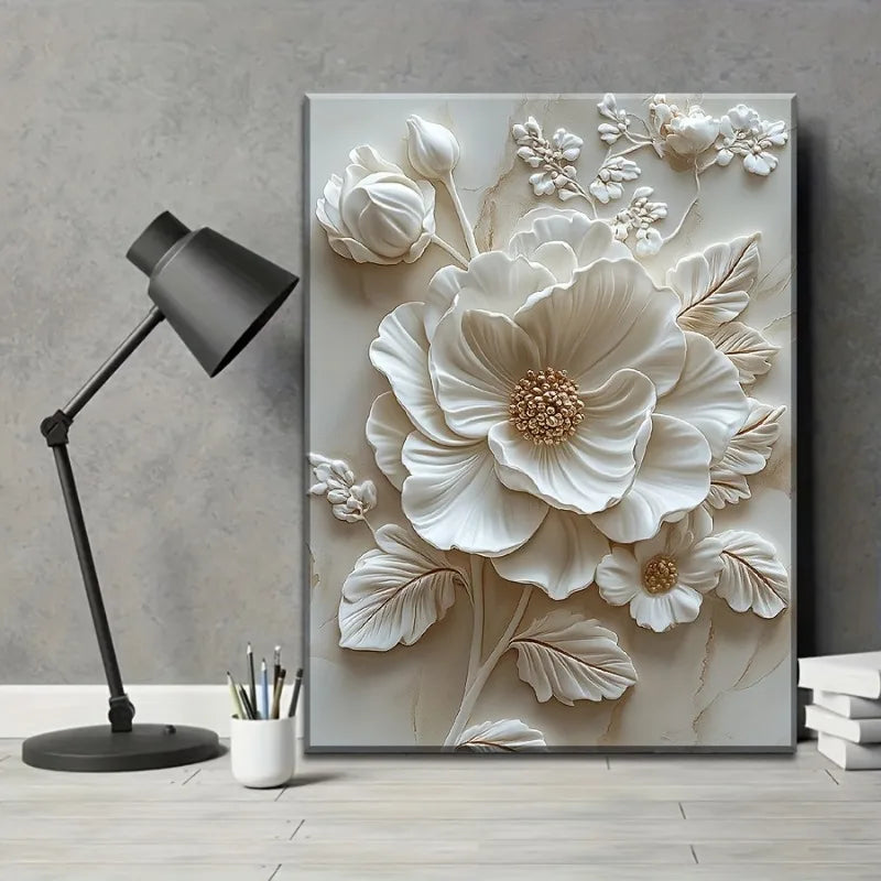 White Flower Pattern -  Canvas - Wall Mounted