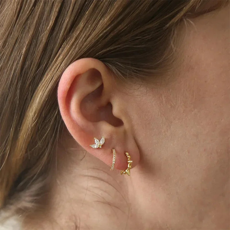 1Pair Stainless Steel Minimal Hoop Earrings - Crystal Zirconia -Small Huggie Thin Cartilage Earrings