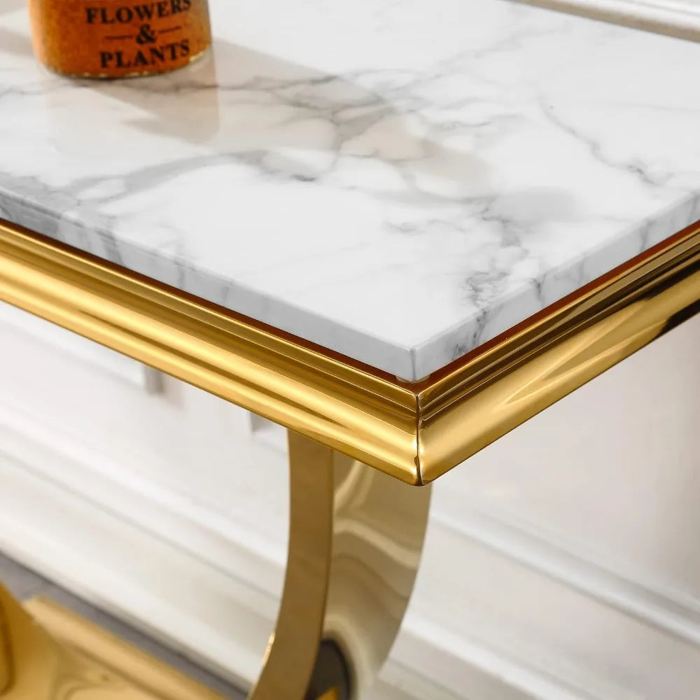 White Marble Console Table with Stainless Steel U-Base