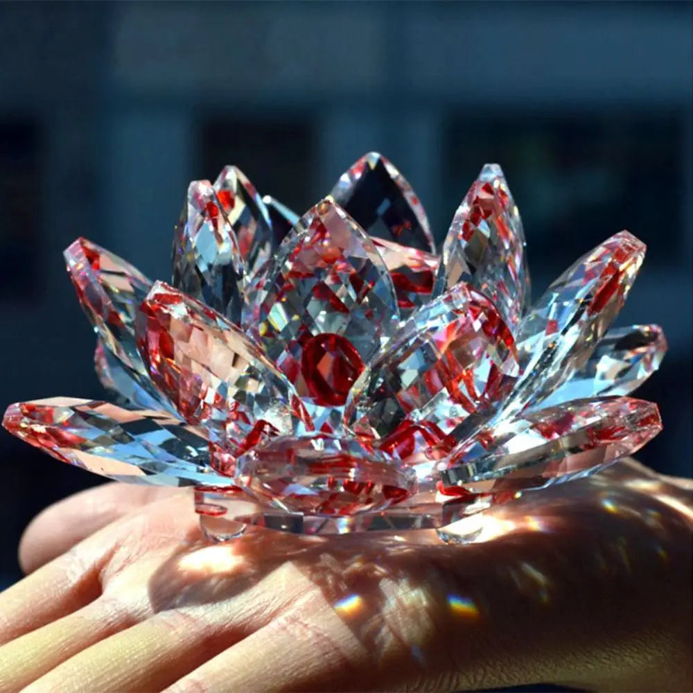 60-140mm Crystal Lotus Flower Figurine Home  Decoration - Glass Craft Paperweight - Table Ornaments