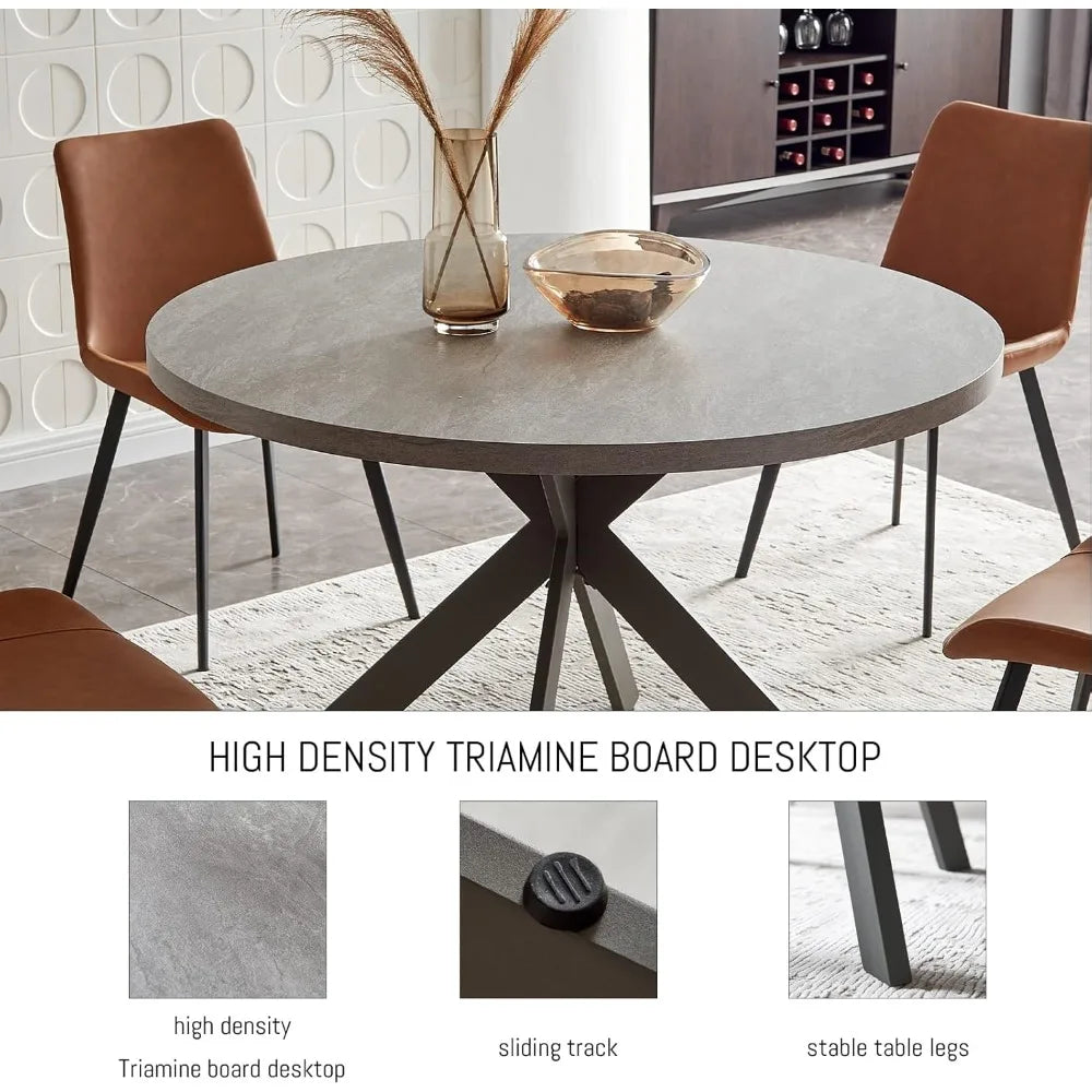 47"  Set, Modern Round Dining Table for 4-6 Person, Steel Legs